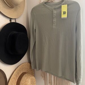All in Motion Green Waffle-Knit long Sleeve 3 Button Henley Shirt sz Small